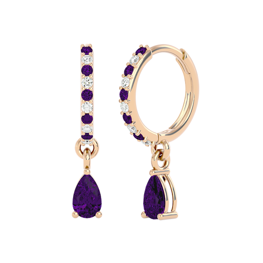 925 Gold Amethyst & CZ Huggies – Amethyst Birthstone Earrings UK