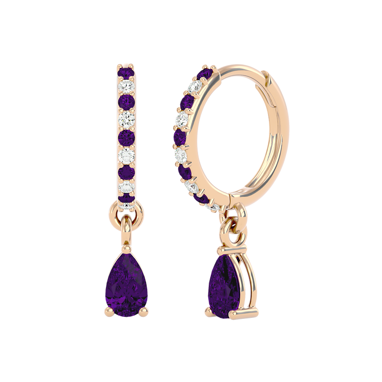 925 Gold Amethyst & CZ Huggies – Amethyst Birthstone Earrings UK