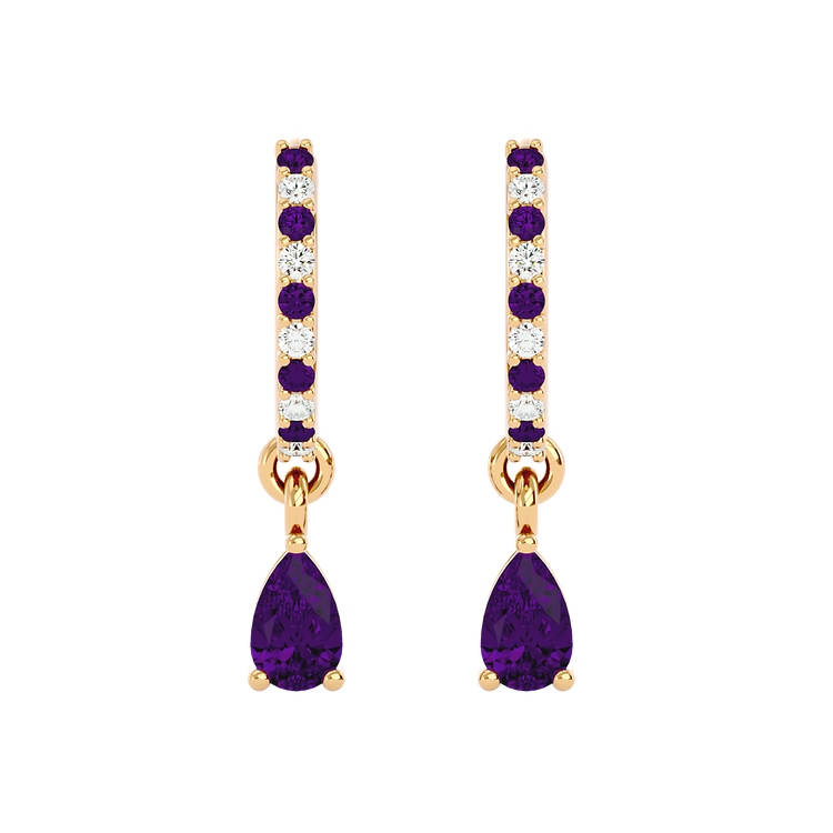 925 Gold Amethyst & CZ Huggies – Amethyst Birthstone Earrings UK