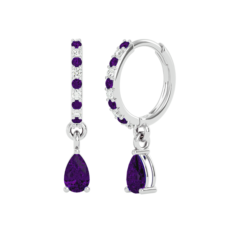 925 Silver Amethyst & CZ Huggies – Amethyst Birthstone Earrings UK