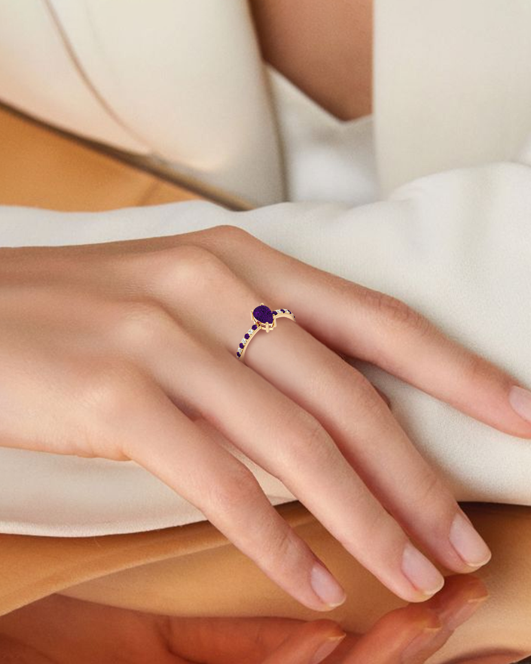 925 Gold Amethyst & CZ Ring