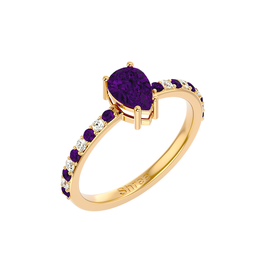 925 Gold Amethyst & CZ Ring