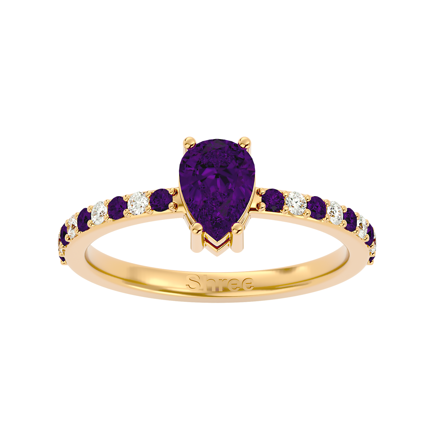 925 Gold Amethyst & CZ Ring