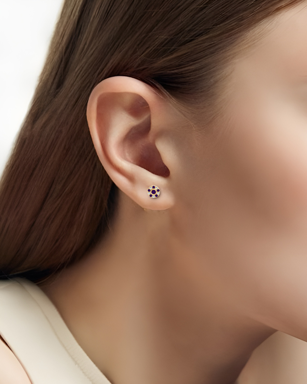 925 Gold Amethyst & CZ Stud