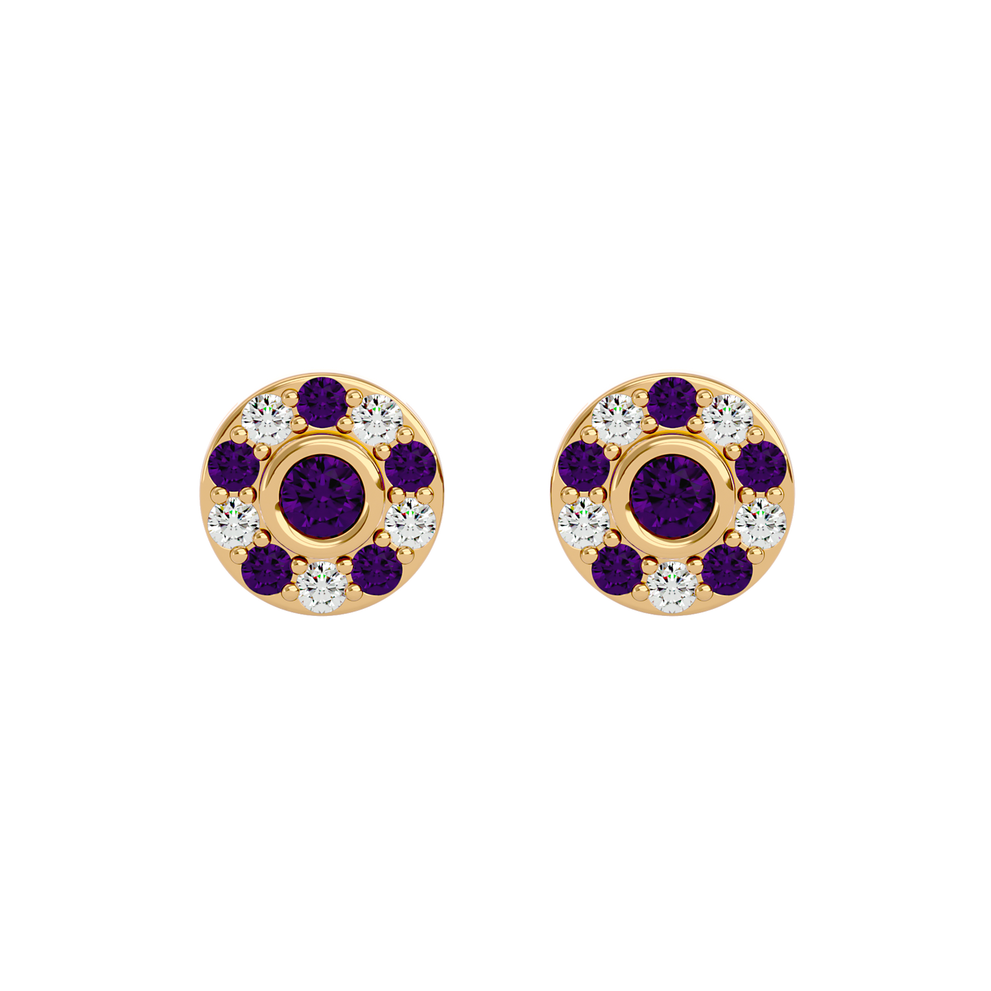 925 Gold Amethyst & CZ Stud