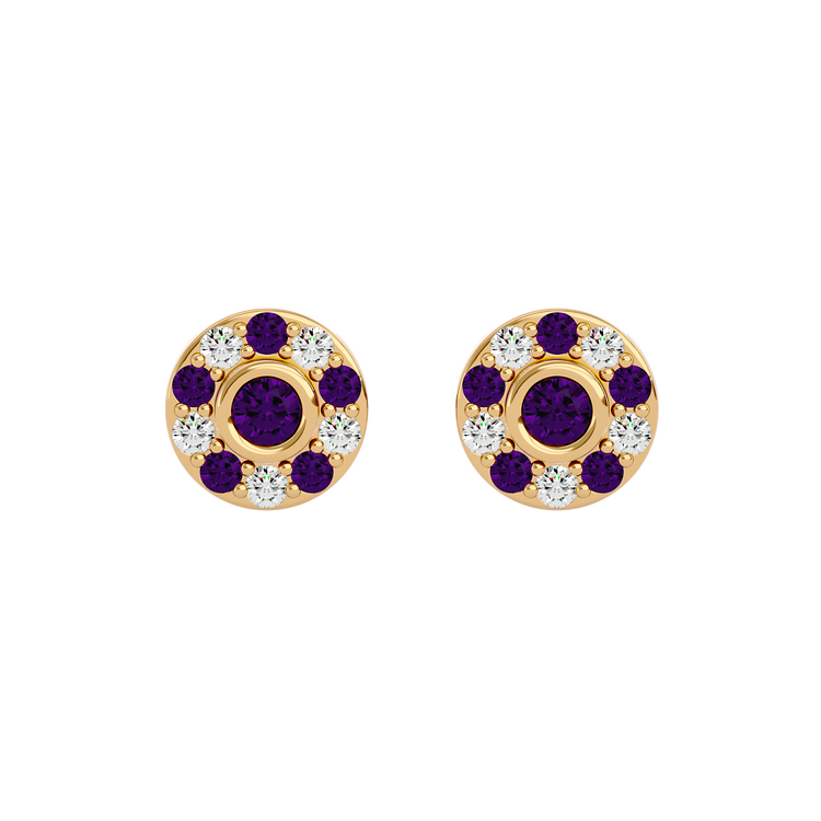 925 Gold Amethyst & CZ Stud