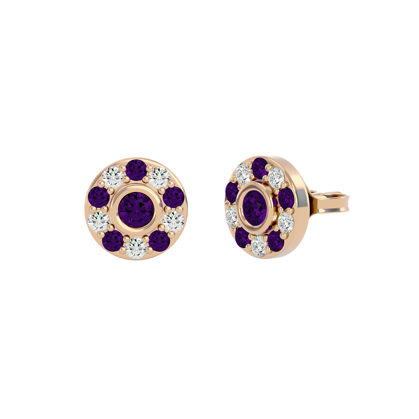 925 Gold Amethyst & CZ Stud