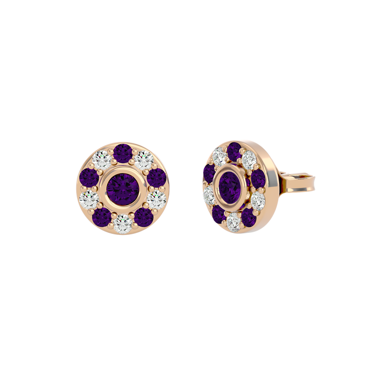 925 Gold Amethyst & CZ Stud