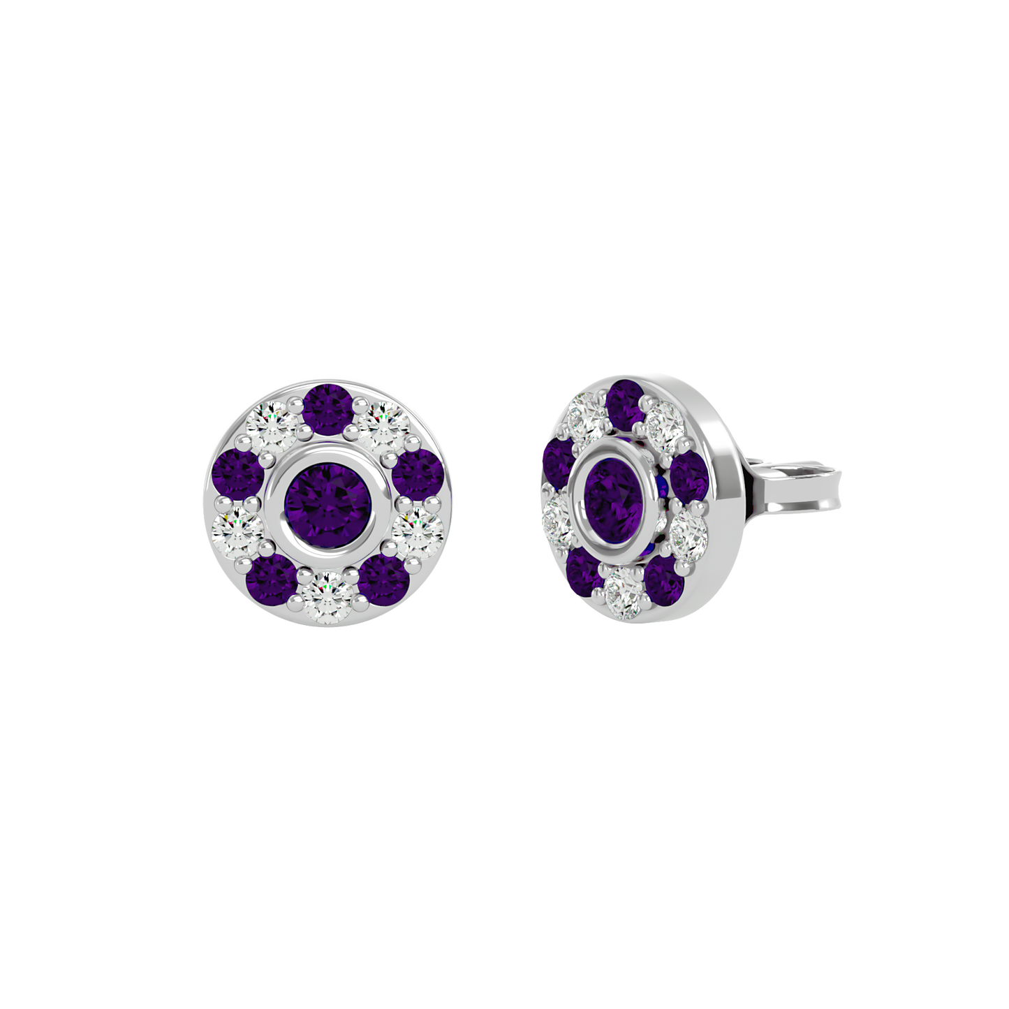 925 Gold Amethyst & CZ Stud