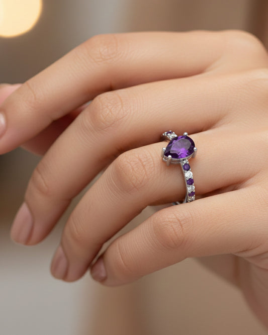 925 Silver Amethyst & CZ Ring