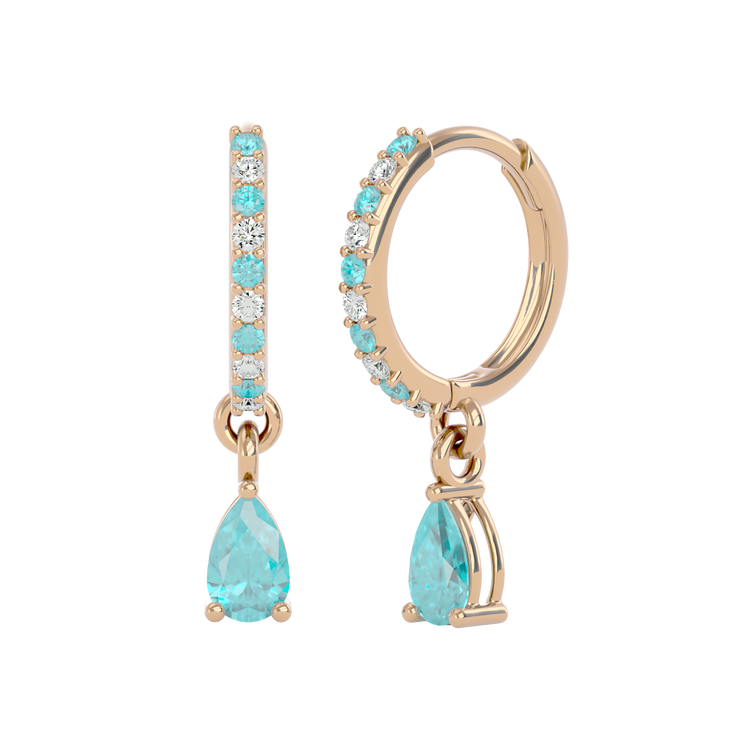 925 Gold Aquamarine & CZ Huggies