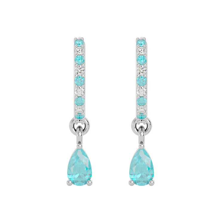 925 Silver Aquamarine & CZ Huggies