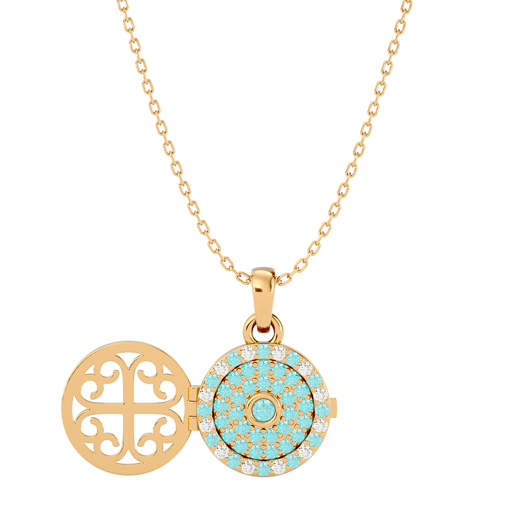 925 Gold Aquamarine CZ Locket