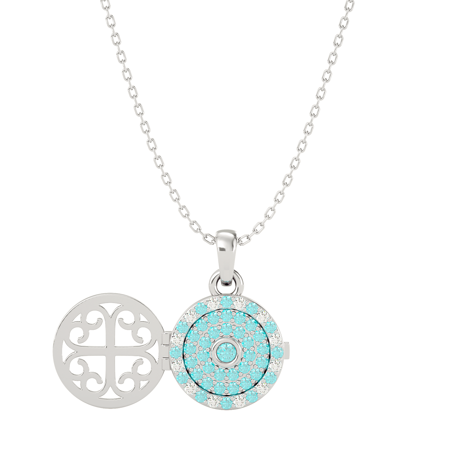 925 Silver Aquamarine CZ Locket