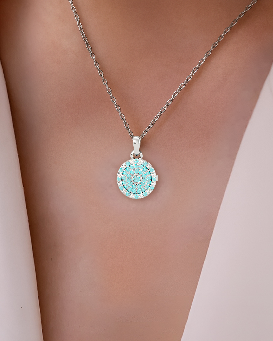 925 Silver Aquamarine CZ Locket