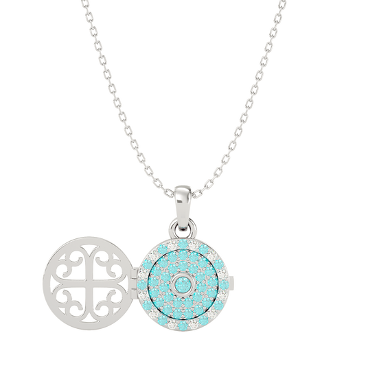 925 Silver Aquamarine CZ Locket