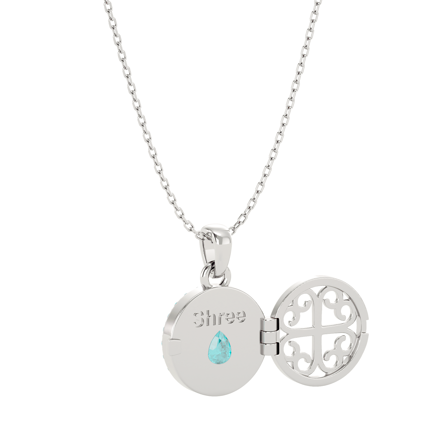 925 Silver Aquamarine CZ Locket