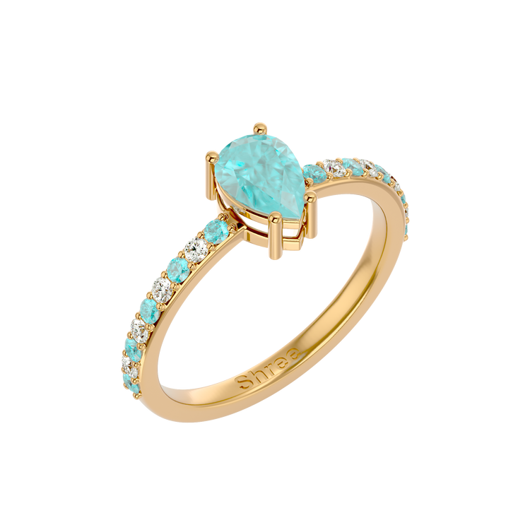 925 Gold Aquamarine & CZ Ring
