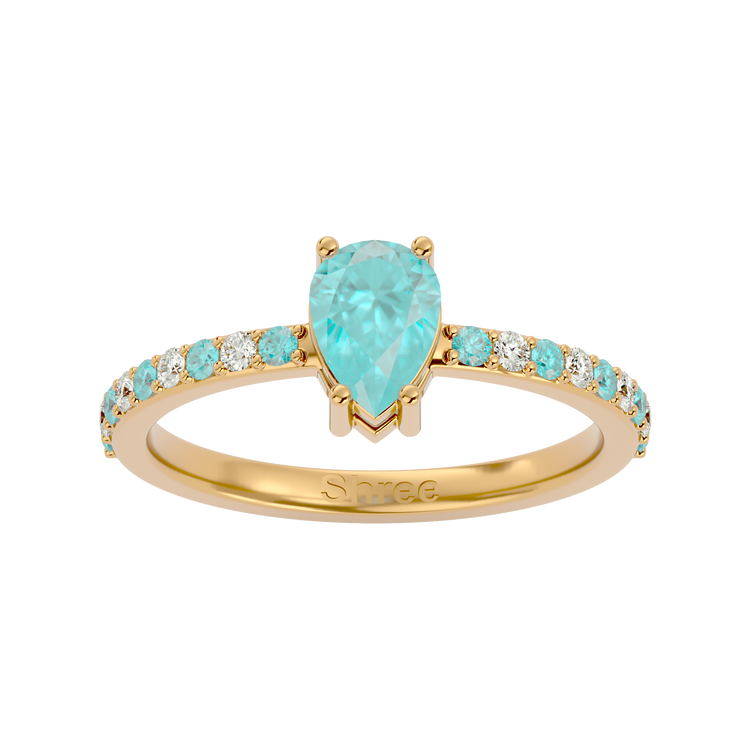 925 Gold Aquamarine & CZ Ring