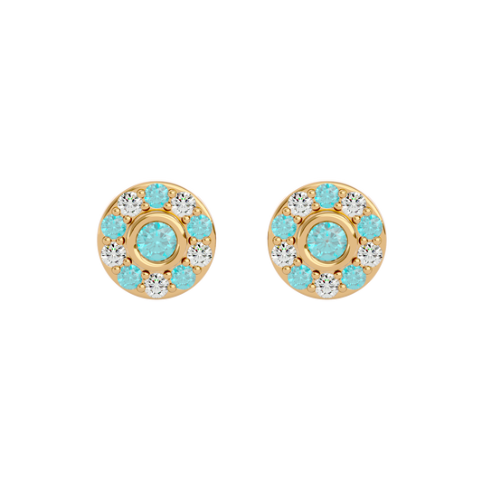 925 Gold Aquamarine & CZ Stud