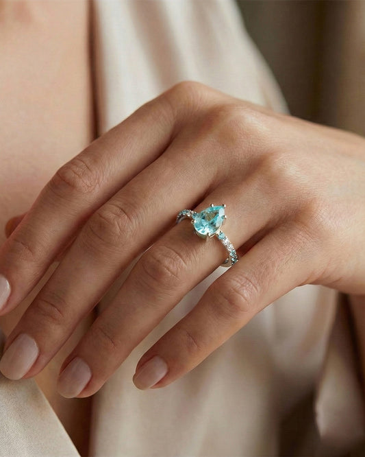 925 Silver Aquamarine & CZ Ring