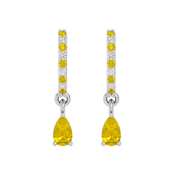 925 Silver Citrine & CZ Huggies