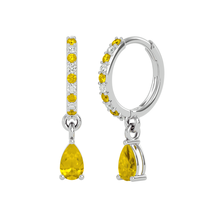 925 Silver Citrine & CZ Huggies