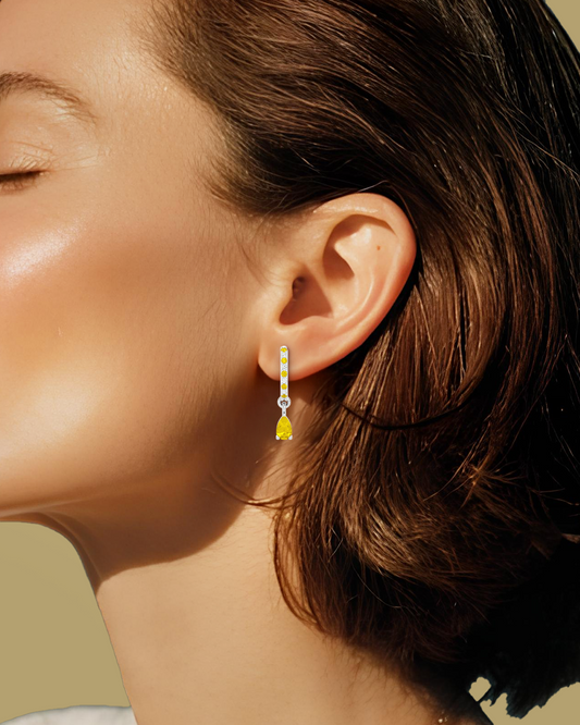 925 Silver Citrine & CZ Huggies