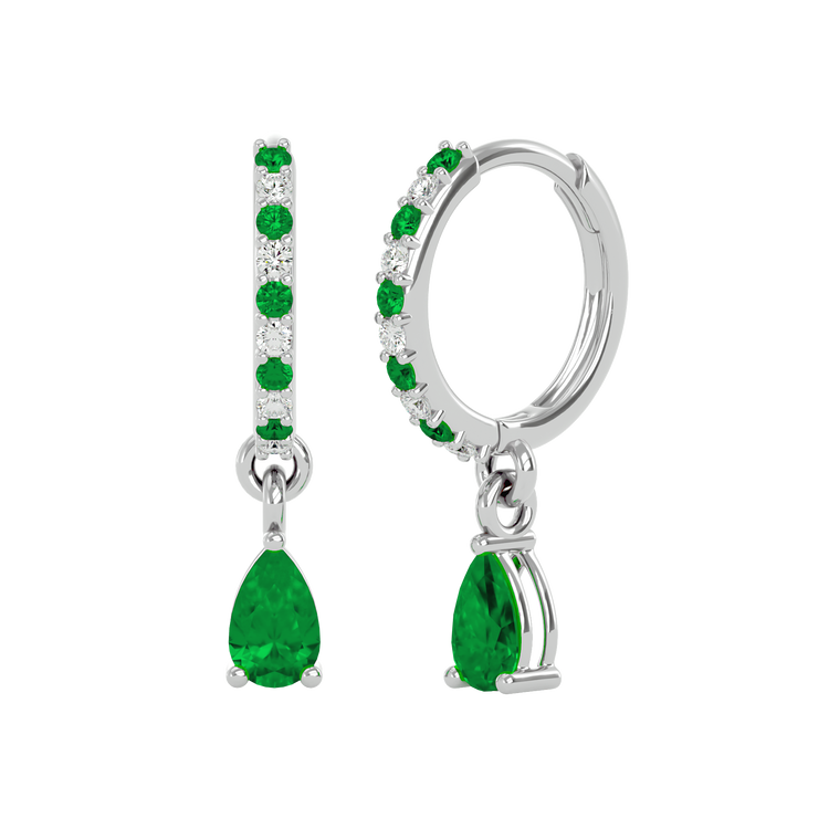 925 Silver Emerald & CZ Huggies