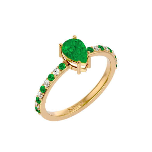925 Gold Emerald & CZ Ring