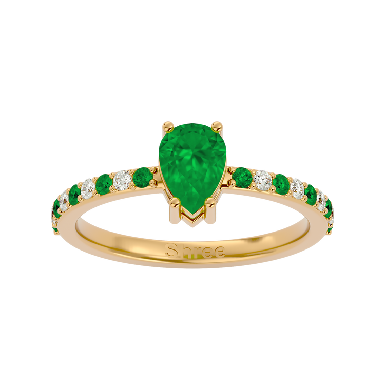 925 Gold Emerald & CZ Ring