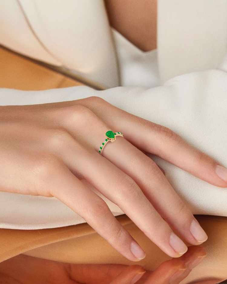 925 Gold Emerald & CZ Ring