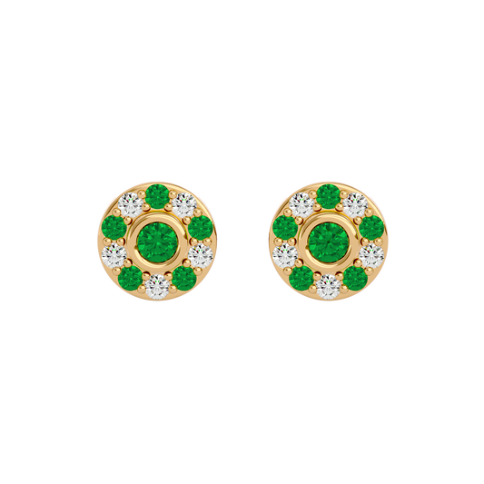 925 Gold Emerald & CZ Stud