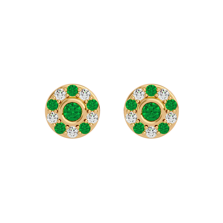 925 Gold Emerald & CZ Stud