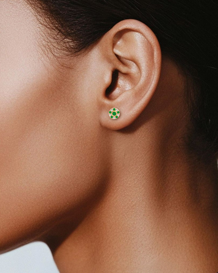 925 Gold Emerald & CZ Stud
