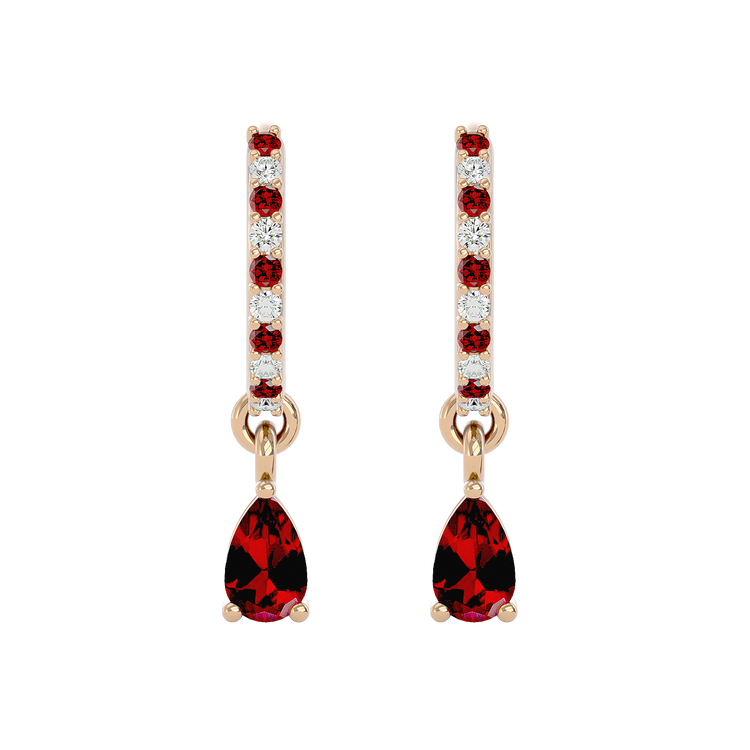 925 Gold Garnet & CZ Huggies