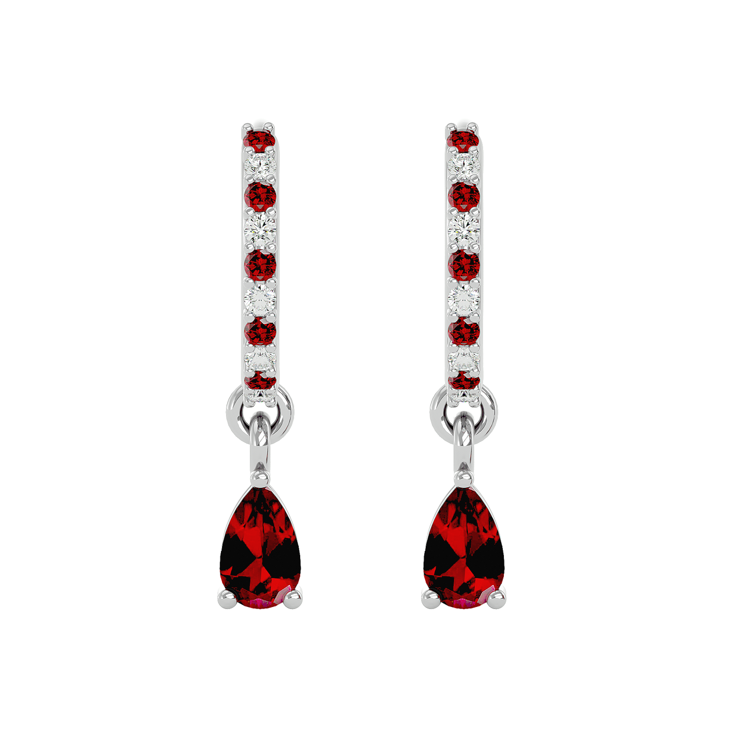 925 Sliver Garnet & CZ Huggies