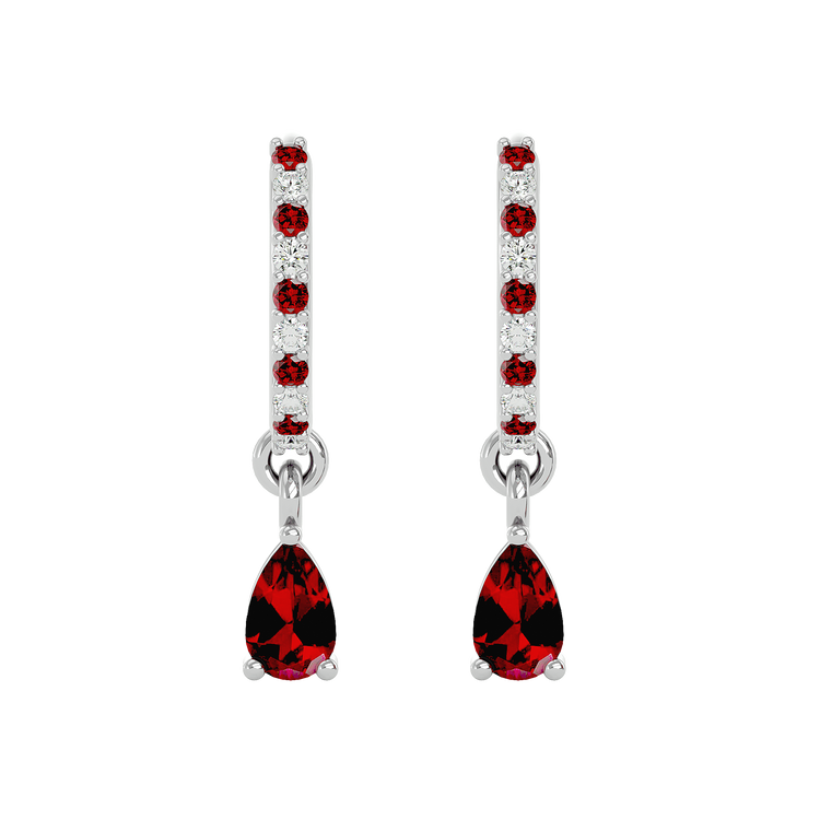 925 Sliver Garnet & CZ Huggies