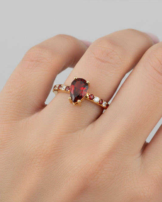 925 Gold Garnet & CZ Ring