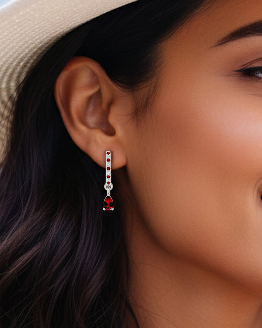 925 Sliver Garnet & CZ Huggies