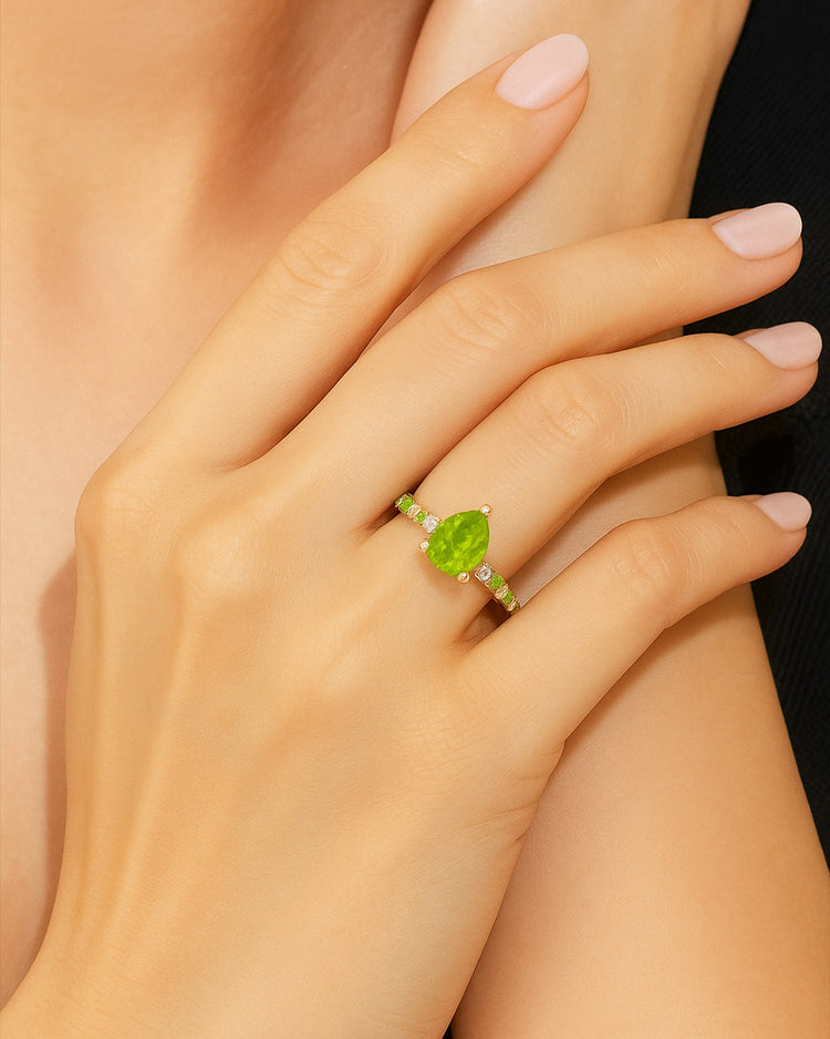 925 Gold Peridot & CZ Ring