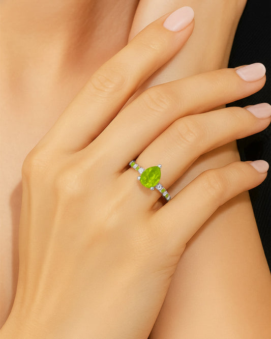 925 Silver Peridot & CZ Ring