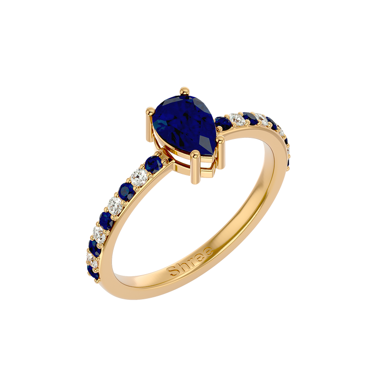 925 Gold Sapphire & CZ Ring