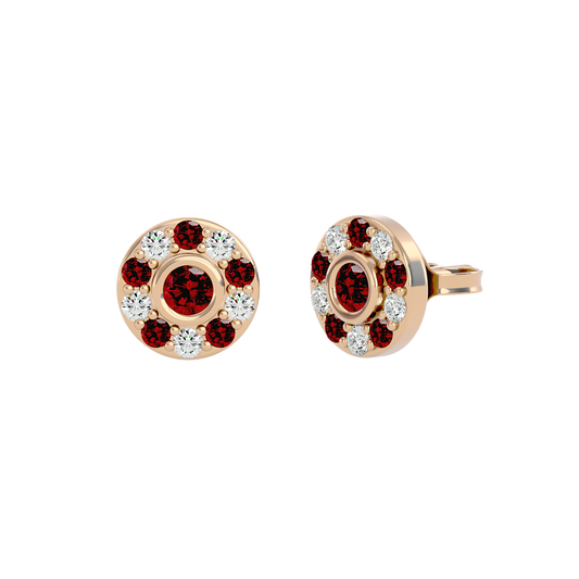 925 Gold Garnet & CZ Stud