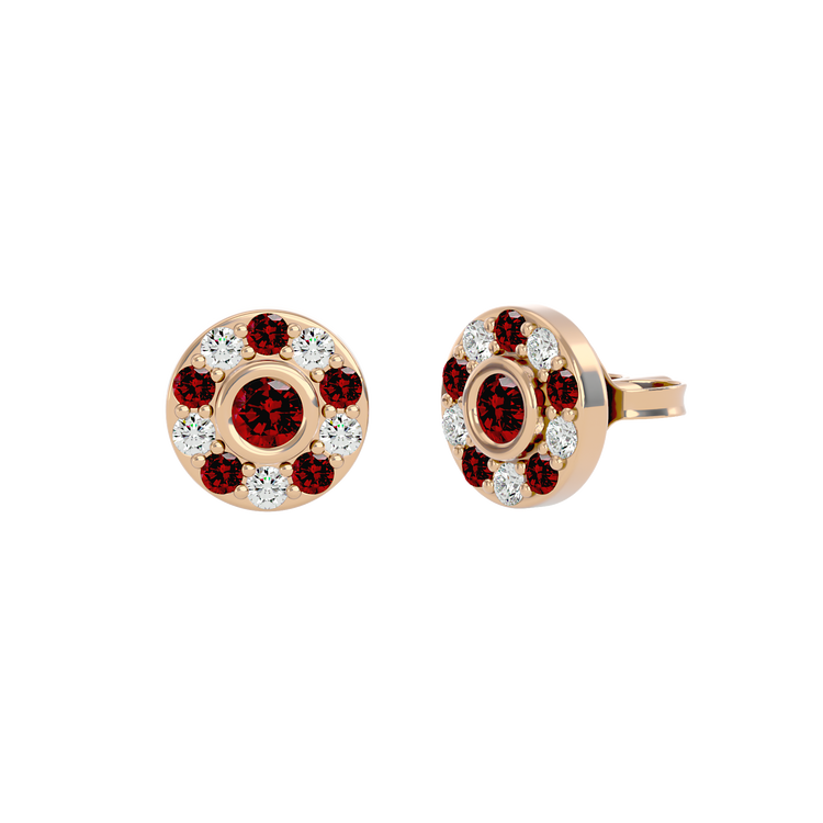925 Gold Garnet & CZ Stud
