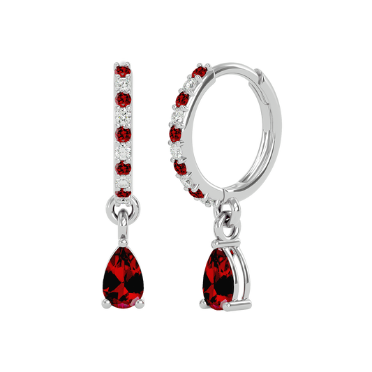 925 Sliver Garnet & CZ Huggies