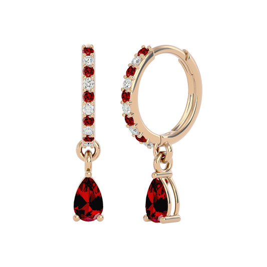 925 Gold Garnet & CZ Huggies