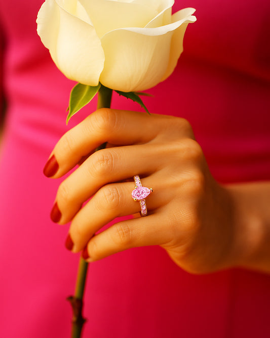 925 Gold Pink Tourmaline & CZ Ring