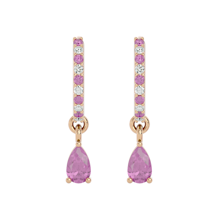925 Gold Pink Tourmaline & CZ Huggies