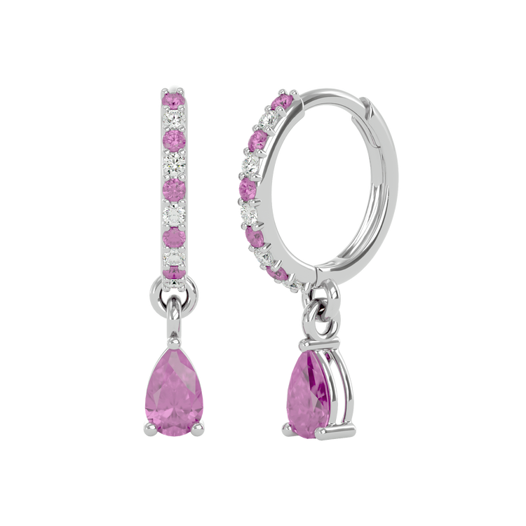 925 Silver Pink Tourmaline & CZ Huggies